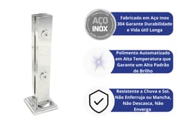 Coluna Torre Inox Guarda Corpo Pinça Sacada Piscina 40 Cm Para Vidro, Base Quadrada, Acabamento Polido	 - miniatura 2