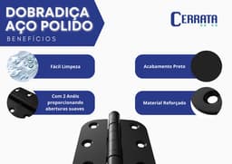 Kit 3 Unidades Dobradiça Aço Preto Com Aneis Movimento Suave Raio 16 Cerrata - miniatura 2