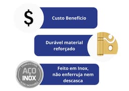 Dobradiça Sobrepor De Encaixe Rápido Dourado Inox Para Porta Kit 3 Peças Cerrata - miniatura 3