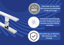 Puxador de Porta Retangular Aço Inox Polido 80 cm x 60 cm Entre Furos Duplo Para Portas Pivotantes, Madeira, Vidro, Alumínio e Portões - miniatura 3