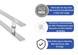 Puxador de Porta Retangular Aço Inox Polido 50 cm x 30 cm Entre Furos x 3 cm Duplo Para Portas Pivotantes, Madeira, Vidro, Alumínio e Portões	 - miniatura 2