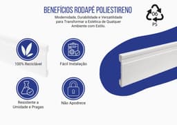 Rodapé de Poliestireno Com Friso Frisado Branco Altura 10 cm Reforçado Resistente à Umidade Impermeável Sustentável Cerrata - miniatura 2