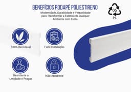 Rodapé de Poliestireno Liso Branco Altura 10 cm Reforçado Resistente à Umidade Impermeável Sustentável Cerrata - miniatura 2