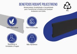 Rodapé de Poliestireno Liso Preto Altura 7 cm Reforçado Resistente à Umidade Impermeável Sustentável Cerrata - miniatura 2