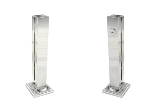 Coluna Torre Inox Guarda Corpo Pinça Sacada Piscina 30 Cm Para Vidro, Base Quadrada, Acabamento Polido
