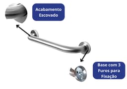 Barra Alça Apoio 50 cm Idoso Inox Escovado Deficiente Pne - miniatura 3