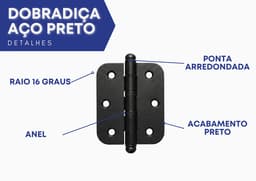 Kit 3 Unidades Dobradiça Aço Preto Com Aneis Movimento Suave Raio 16 Cerrata - miniatura 3