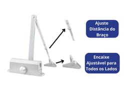 Mola Aérea Hidráulica para Porta, Fechador Automático com Regulagem de Força e Velocidade, Força 1 25-45 Kgs Branca - miniatura 2