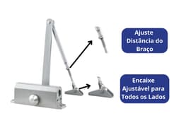 Mola Aérea Hidráulica para Porta, Fechador Automático com Regulagem de Força e Velocidade, Força 1 25-45 Kgs Prata - miniatura 2