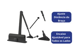 Mola Aérea Hidráulica para Porta, Fechador Automático com Regulagem de Força e Velocidade, Força 1 25-45 Kgs Preto - miniatura 2