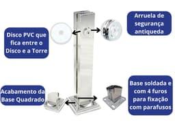 Coluna Torre Inox Guarda Corpo Pinça Sacada Piscina 30 Cm Para Vidro, Base Quadrada, Acabamento Polido - miniatura 3