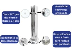 Coluna Torre Inox Guarda Corpo Pinça Sacada Piscina 30 Cm Para Vidro, Base Redonda, Acabamento Polido - miniatura 3