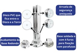 Coluna Torre Inox Guarda Corpo Pinça Sacada Piscina 40 Cm Para Vidro, Base Redonda, Acabamento Polido	 - miniatura 3