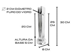 Coluna Torre Inox Guarda Corpo Pinça Sacada Piscina 30 Cm Para Vidro, Base Redonda, Acabamento Polido - miniatura 4
