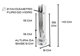 Coluna Torre Inox Guarda Corpo Pinça Sacada Piscina 40 Cm Para Vidro, Base Redonda, Acabamento Polido	 - miniatura 4