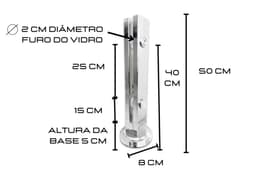 Coluna Torre Inox Guarda Corpo Pinça Sacada Piscina 50 Cm Para Vidro, Base Redonda, Acabamento Polido - miniatura 4