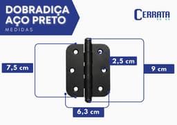 Kit 3 Unidades Dobradiça Aço Preto Com Aneis Movimento Suave Raio 16 Cerrata - miniatura 4
