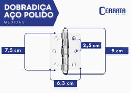 Kit 3 Unidades Dobradiça Aço Cromado Polido Raio 10 Cerrata - miniatura 4