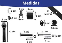 Kit Porta De Correr Roldana Aparente Preto Aço Trilho 2m Cerrata - miniatura 3