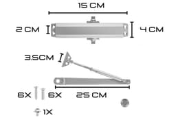 Mola Aérea Hidráulica para Porta, Fechador Automático com Regulagem de Força e Velocidade, Força 1 25-45 Kgs Prata - miniatura 5