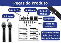 Kit Porta De Correr Roldana Aparente Preto Aço Trilho 2m Cerrata - miniatura 4