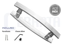 Puxador de Porta Curvado Aço Inox Escovado 30 cm x 22 cm Entre Furos Para Portas Pivotantes, Madeira, Vidro, Alumínio e Portões Cerrata - miniatura 1