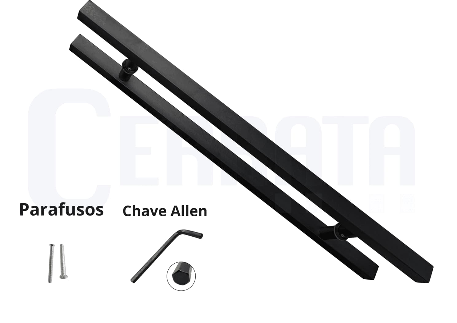 Puxador de Porta Quadrado Aço Inox 60 cm x 40 cm Entre Furos Duplo Para Portas Pivotantes, Madeira, Vidro, Alumínio e Portões Cerrata