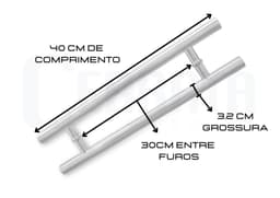 Puxador De Porta Redondo Cilindrico Inox Polido 40 cm x 30 cm Entre Furos Grossura 3.2 cm Para Portas de Correr Pivotantes, Madeira, Vidro, Alumínio e Portões Cerrata	 - miniatura 3