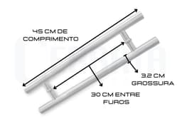 Puxador De Porta Redondo Cilindrico Inox Polido 45 cm x 30 cm Entre Furos Grossura 3.2 cm Para Portas de Correr Pivotantes, Madeira, Vidro, Alumínio e Portões Cerrata	 - miniatura 3