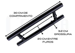 Puxador De Porta Redondo Cilindrico Inox Preto 30 cm x 20 cm Entre Furos Grossura 3.2 cm Para Portas de Correr Pivotantes, Madeira, Vidro, Alumínio e Portões Cerrata	 - miniatura 3