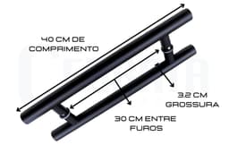 Puxador De Porta Redondo Cilindrico Inox Preto 40 cm x 30 cm Entre Furos Grossura 3.2 cm Para Portas de Correr Pivotantes, Madeira, Vidro, Alumínio e Portões Cerrata	 - miniatura 3