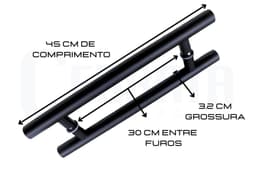 Puxador De Porta Redondo Cilindrico Inox Preto 45 cm x 30 cm Entre Furos Grossura 3.2 cm Para Portas de Correr Pivotantes, Madeira, Vidro, Alumínio e Portões Cerrata	 - miniatura 3