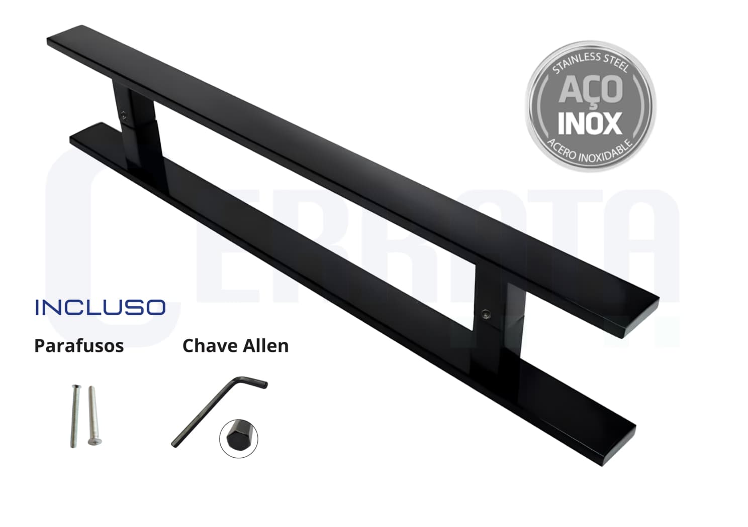 Puxador de Porta Retangular Aço Inox Preto 40 cm x 30 cm Entre Furos Duplo Para Portas Pivotantes, Madeira, Vidro, Alumínio e Portões - imagem 1