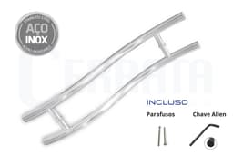 Puxador de Porta Curvo Inox 600mm(60cm) Grossura 25mm Duplo Para Portas Pivotantes, Madeira, Vidro, Alumínio e Portões - miniatura 1