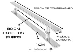 Puxador de Porta Retangular Aço Inox Polido 100 cm x 80 cm Entre Furos Duplo Para Portas Pivotantes, Madeira, Vidro, Alumínio e Portões - miniatura 2