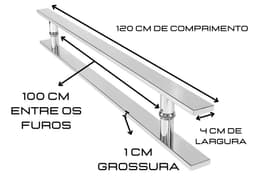 Puxador de Porta Retangular Aço Inox Polido 120 cm x 100 cm Entre Furos Duplo Para Portas Pivotantes, Madeira, Vidro, Alumínio e Portões Cerrata - miniatura 3