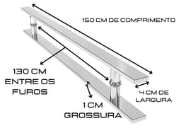 Puxador de Porta Retangular Aço Inox Polido 150 cm x 130 cm Entre Furos Duplo Para Portas Pivotantes, Madeira, Vidro, Alumínio e Portões Cerrata - miniatura 3