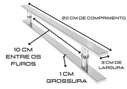 Puxador de Porta Retangular Aço Inox Polido 20 cm x 10 cm Entre Furos Duplo Para Portas Pivotantes, Madeira, Vidro, Alumínio e Portões - miniatura 3