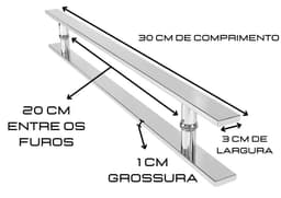 Puxador de Porta Retangular Aço Inox Polido 30 cm x 20 cm Entre Furos Duplo Para Portas Pivotantes, Madeira, Vidro, Alumínio e Portões	 - miniatura 3
