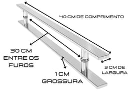 Puxador de Porta Retangular Aço Inox Polido 40 cm x 30 cm Entre Furos x 3 cm Duplo Para Portas Pivotantes, Madeira, Vidro, Alumínio e Portões	 - miniatura 3