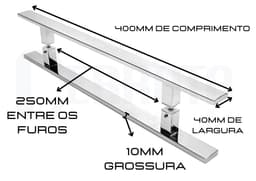Puxador de Porta Retangular Aço Inox Polido 40 cm x 25 cm Entre Furos Duplo Para Portas Pivotantes, Madeira, Vidro, Alumínio e Portões Cerrata - miniatura 2