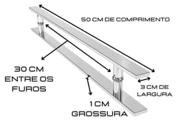 Puxador de Porta Retangular Aço Inox Polido 50 cm x 30 cm Entre Furos x 3 cm Duplo Para Portas Pivotantes, Madeira, Vidro, Alumínio e Portões	 - miniatura 3