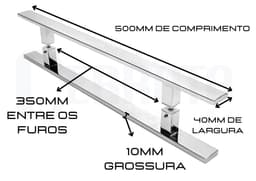 Puxador de Porta Retangular Aço Inox Polido 50 cm x 35 cm Entre Furos Duplo Para Portas Pivotantes, Madeira, Vidro, Alumínio e Portões Cerrata - miniatura 2