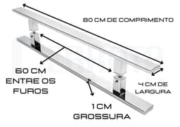 Puxador de Porta Retangular Aço Inox Polido 80 cm x 60 cm Entre Furos Duplo Para Portas Pivotantes, Madeira, Vidro, Alumínio e Portões - miniatura 2