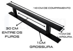 Puxador de Porta Retangular Aço Inox Preto 40 cm x 30 cm Entre Furos Duplo Para Portas Pivotantes, Madeira, Vidro, Alumínio e Portões - miniatura 3