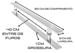 Puxador de Porta Retangular Aço Inox Polido 60 cm x 40 cm Entre Furos Duplo Para Portas Pivotantes, Madeira, Vidro, Alumínio e Portões - miniatura 2