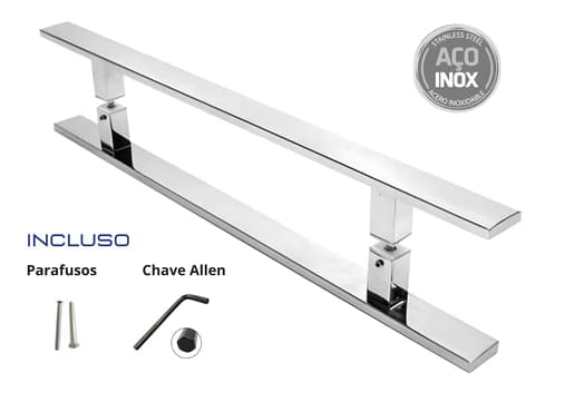 Puxador de Porta Retangular Aço Inox Polido 80 cm x 60 cm Entre Furos Duplo Para Portas Pivotantes, Madeira, Vidro, Alumínio e Portões - imagem 1